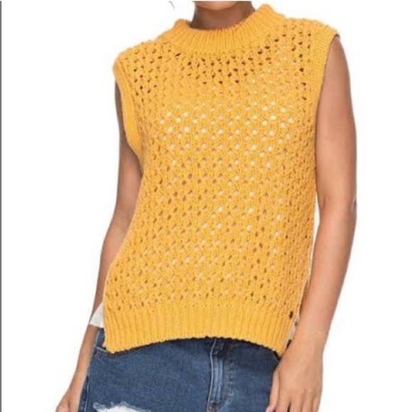 Roxy | yellow open knit summer beach Sweater Vest - Picture 1 of 6